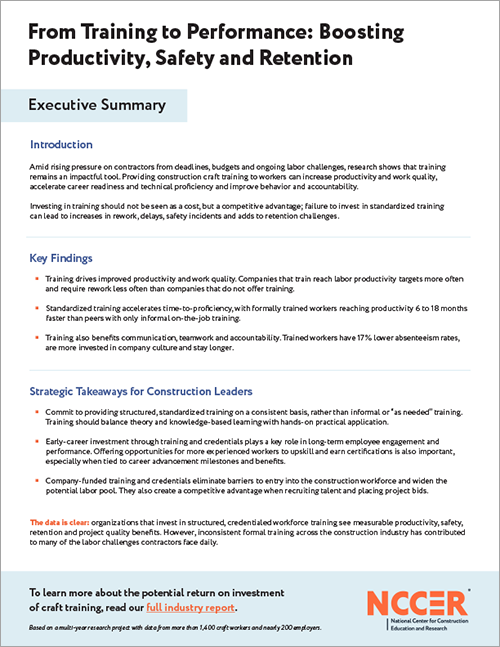 From Training to Performance: Boosting Productivity, Safety, and Retention -- Executive Summary From Training to Performance: Boosting Productivity, Safety, and Retention -- Executive Summary
